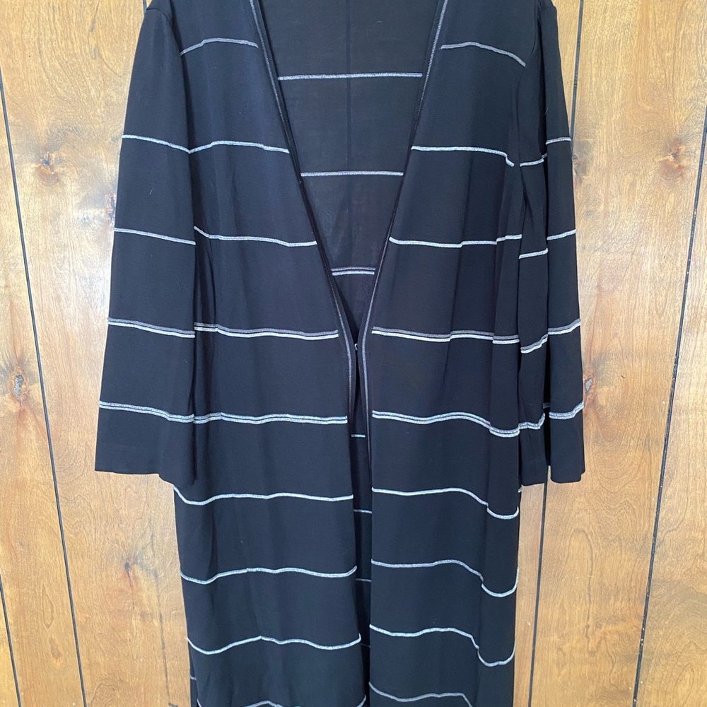 Misook Black Striped Trim Open Cardigan